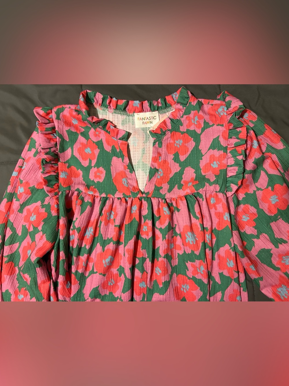 Fantastic Fawn Floral Ruffle Dress in Green, Pink & Red - Picture 3 of 4